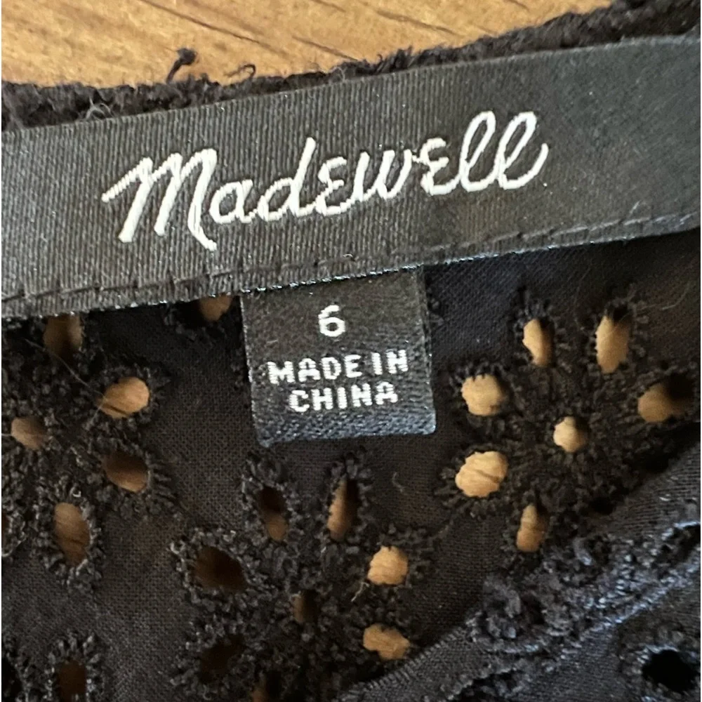 MADEWELL | Black‎ Eyelet Waterlily Ruffle Round Neck Tiered Mini Dress Size 6